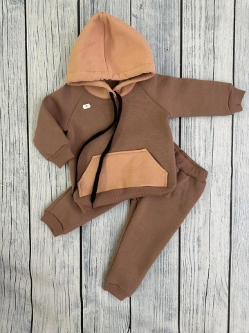 Купить оптом 296-РАЗ. Худи +Брюки детские, хлопок 65%, 35%  ПЭ, 3-х нитка (начес) разноцветный 80,86,92 в Костроме