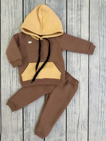 Купить оптом 296-РАЗ. Худи +Брюки детские, хлопок 65%, 35%  ПЭ, 3-х нитка (начес) разноцветный 80,86,92 в Костроме