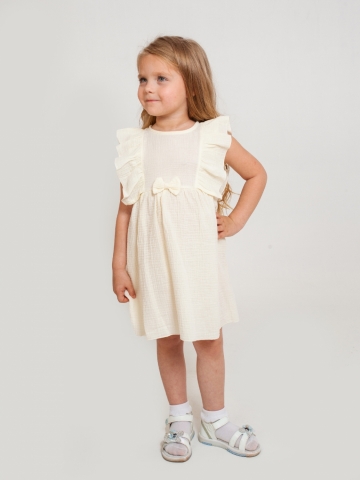 Купить 322-СЛ. Платье из муслина детское, хлопок 100% сливочный, р. 98,104,110,116 в Костроме