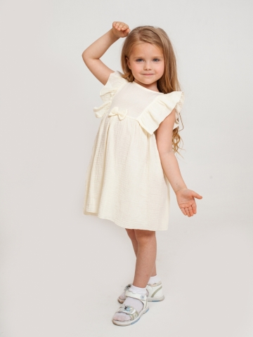 Купить 322-СЛ. Платье из муслина детское, хлопок 100% сливочный, р. 74,80,86,92 в Костроме