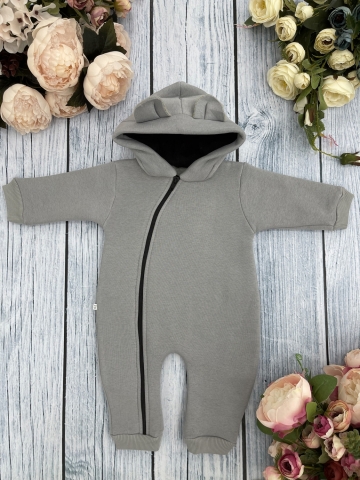 Купить оптом 308-СЕР. Комбинезон с капюшоном, хлопок 65%, 35% ПЭ, 3-х нитка с начесом + интерлок 62,68,74,80 в Костроме