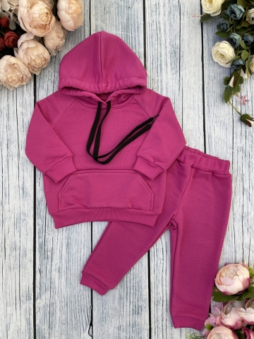 311-Ф. Свитшот с капюшоном + Штаны, хлопок 65%, 35% ПЭ, 3-х нитка ( без начеса) фуксия 98,104,110,116