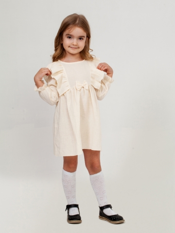 Купить 321-СЛ. Платье из муслина детское, хлопок 100% сливочный, р. 98,104,110,116 в Костроме