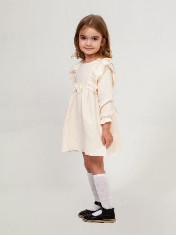 Купить 321-СЛ. Платье из муслина детское, хлопок 100% сливочный, р. 74,80,86,92 в Костроме