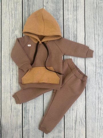 Купить оптом 296-РАЗ. Худи +Брюки детские, хлопок 65%, 35%  ПЭ, 3-х нитка (начес) разноцветный 80,86,92 в Костроме